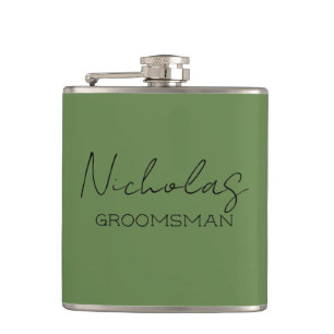 Olive Green Gepersonaliseerde Groomsman Heupfles
