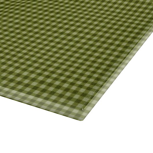 Olive Green Gingham-15x11 GLASS CUTTING BOARD Snijplank (Hoek)