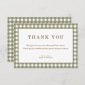 Olive Green Gingham Baby shower Bedankkaart (Voorkant / Achterkant)