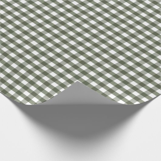 Olive Green Gingham Patterned Cadeaupapier (Hoek)
