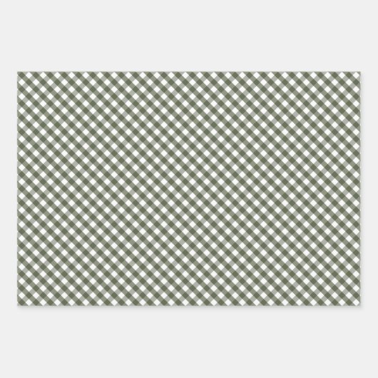 Olive Green Gingham Patterned Inpakpapier Vel (Voorkant 2)