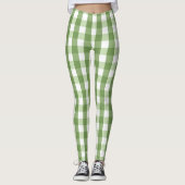 Olive Green Gingham Pset Trendy Pattern Leggings (Voorkant)