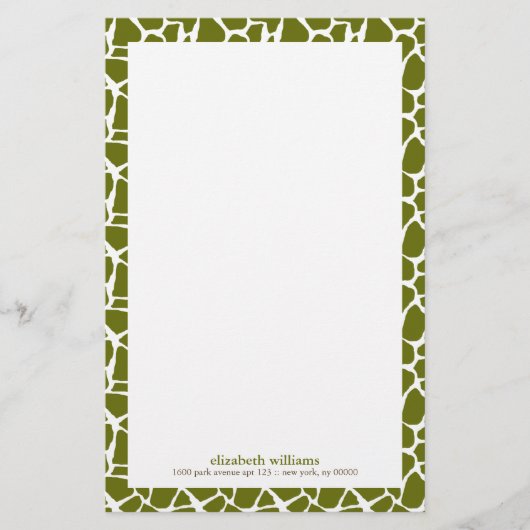 Olive Green Giraffe Pattern Briefpapier (Voorkant)