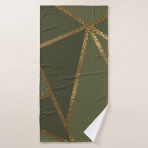 Olive Green Gold Bronze Geometric Glam Chic  Bad Handdoek