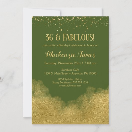 Olive Green Gold Confetti Invitation Anniversaire (Devant)