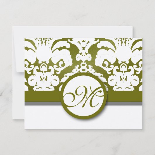 Olive Green & Gold Damask Swils Réponse du Mariage (Devant)