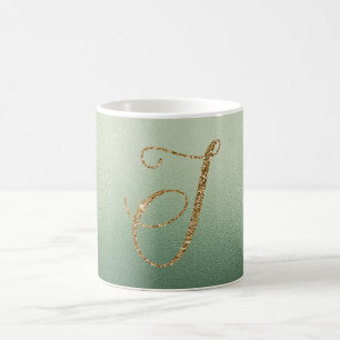 Olive Green Gold Glitter Letter J Koffiemok