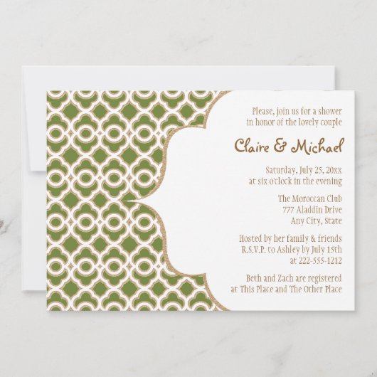 Olive Green Gold Moroccan Couples Wedding Shower Kaart (Voorkant)