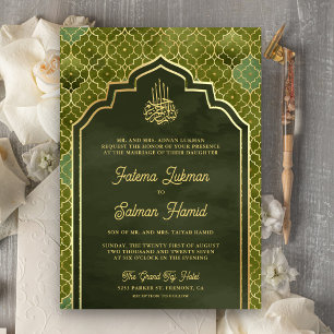 Olive Green Gold Moroccan Muslim Wedding Kaart