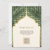 Olive Green Gold Quatrefoil QR Code Sikh Wedding Kaart (Achterkant)