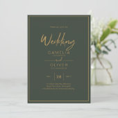 Olive Green Gold Text Script Elegant Modern Invita Kaart (Staand voorkant)