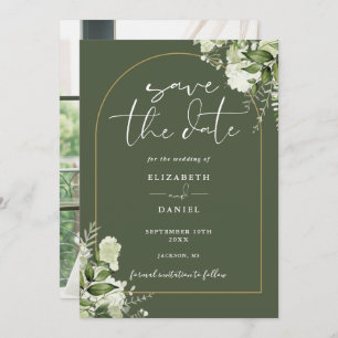 Olive Green Greenery Gold Arch Fotobruiloft Save The Date