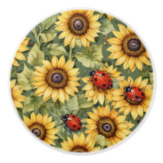 Olive Green Greenery Zonnebloem Lady Bug Garden Ze Keramische Knop