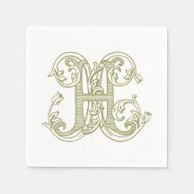 Olive Green "H" Monogram Cocktail Napkins