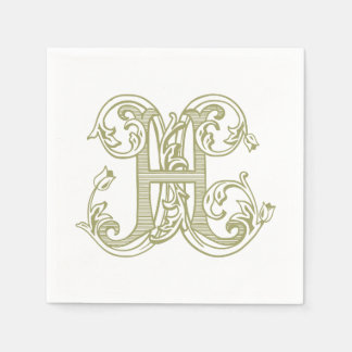 Olive Green "H" Monogram Cocktail Napkins Servet