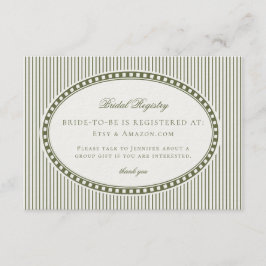 Olive Green Harlequin Checkered Bridal Registry Informatiekaartje