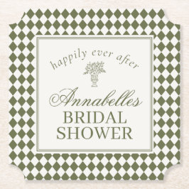 Olive Green Harlequin Checkered Bridal Shower Kartonnen Onderzetters