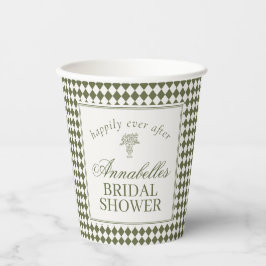 Olive Green Harlequin Checkered Bridal Shower Papieren Bekers