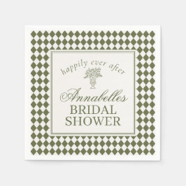 Olive Green Harlequin Checkered Bridal Shower Servet