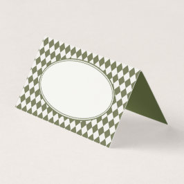Olive Green Harlequin Checkered Folded Place Cards Kaart
