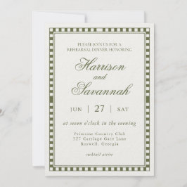 Olive Green Harlequin Checkered Rehearsal Dinner Kaart