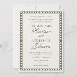 Olive Green Harlequin Checkered Wedding Kaart