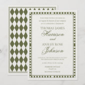 Olive Green Harlequin Checkered Wedding Kaart (Voorkant / Achterkant)