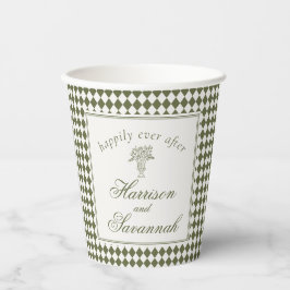 Olive Green Harlequin Checkered Wedding Papieren Bekers