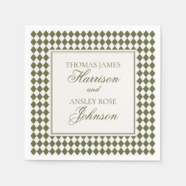 Olive Green Harlequin Checkered Wedding Servet