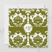 Olive Green Heart Damask Wedding Invitation Kaart (Achterkant)
