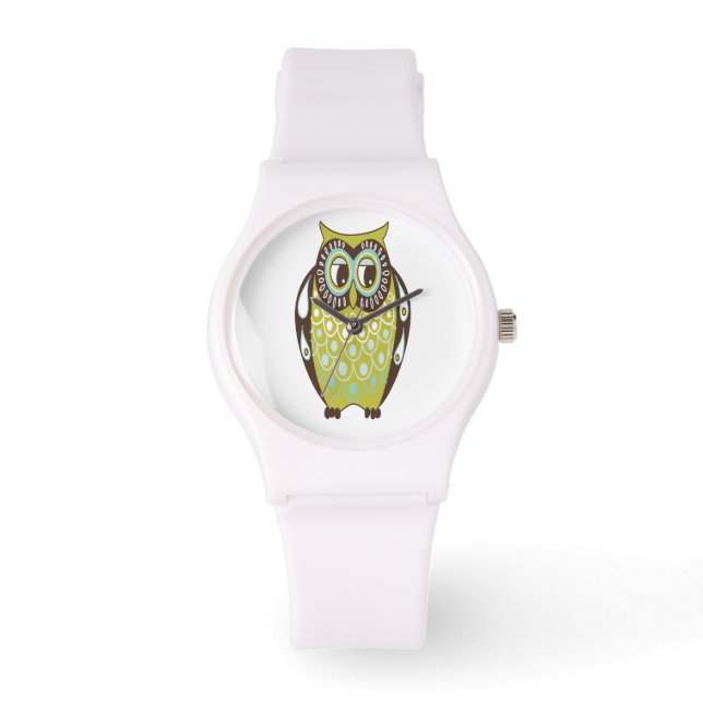 Olive green Hoot Owl Horloge (Voorkant)