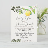 olive green leaf branch and Lemon wedding Kaart (Staand voorkant)