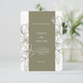 Olive Green Minimalist Floral Wedding Invitation (Debout devant)