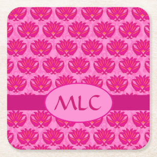 Olive Green Modern Paisley Pattern Monogram Vierkante Kartonnen Onderzetter