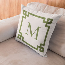 Olive Green Monogramed Greek Key Border