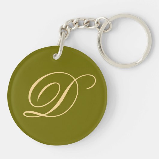 Olive Green Monogramma D Aangepast Initiaal Monogr Sleutelhanger (Achterkant)
