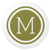 Olive Green Monogramme Bouton de tiroir personnali (Devant)