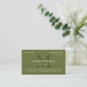 Olive Green Monogrammed Professional Visitekaartje (Staand voorkant)