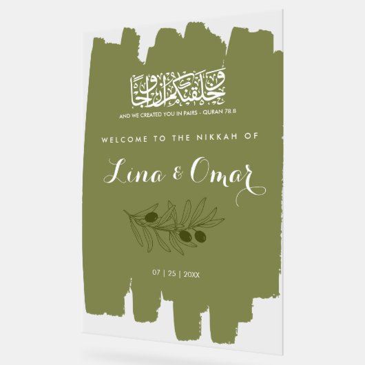 Olive Green Nikkah Acrylic Sign (Angle)