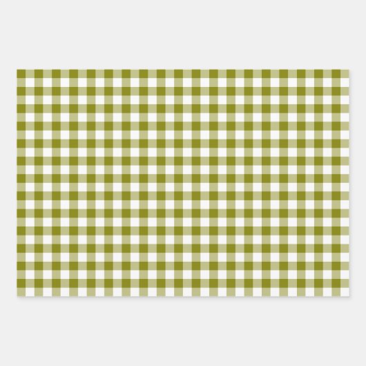 Olive Green Plaid Gingham Inpakpapier Vel (Voorkant 3)