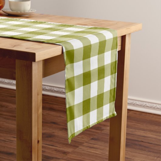 Olive Green Plaid Gingham Table Runner Korte Tafelloper (Voorbeeld)
