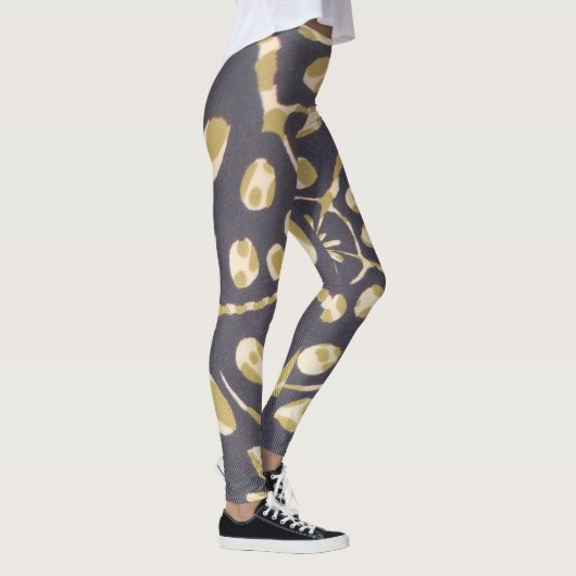 Olive Green Polka Dot Radial Pattern Art Print Leggings (Rechts)