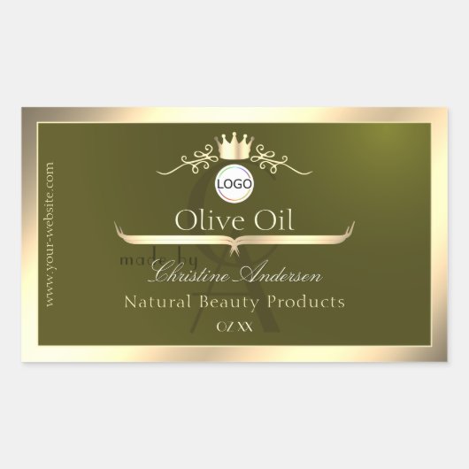 Olive Green Product Label Gold Frame Logo Monogram (Voorkant)