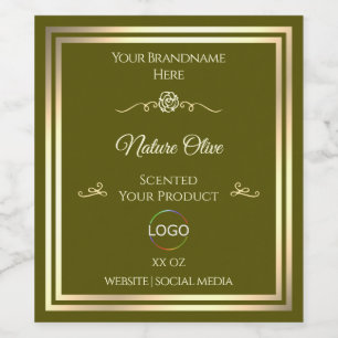 Olive Green Product Label met Goud Lijst en Logo Wijn Etiket