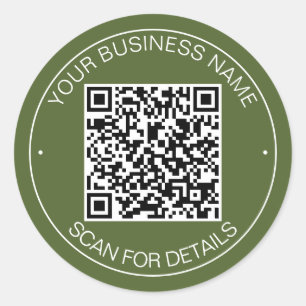 Olive Green QR Code Smart Contact Ronde Sticker