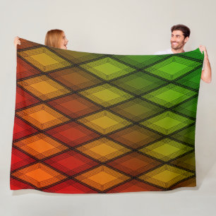 Olive Green Red Ombre Striped Diamond Patroon Fleece Deken
