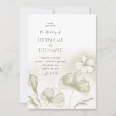Olive Green Romantische Bloemen Waterverf bruiloft Kaart (Voorkant)