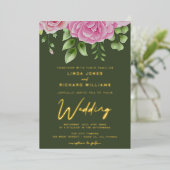 Olive Green Rose Mariage Foil Invitation (Debout devant)