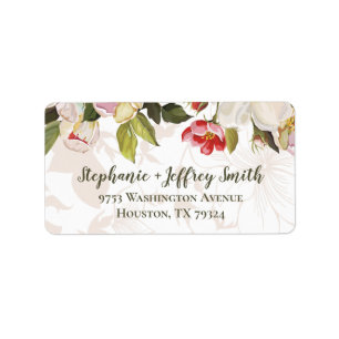Olive Green + Roze Magnolia Floral Adres Etiket
