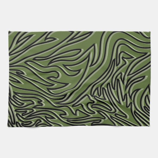 Olive Green, Sage Green en Black Modern Abstract Theedoek (Horizontaal)